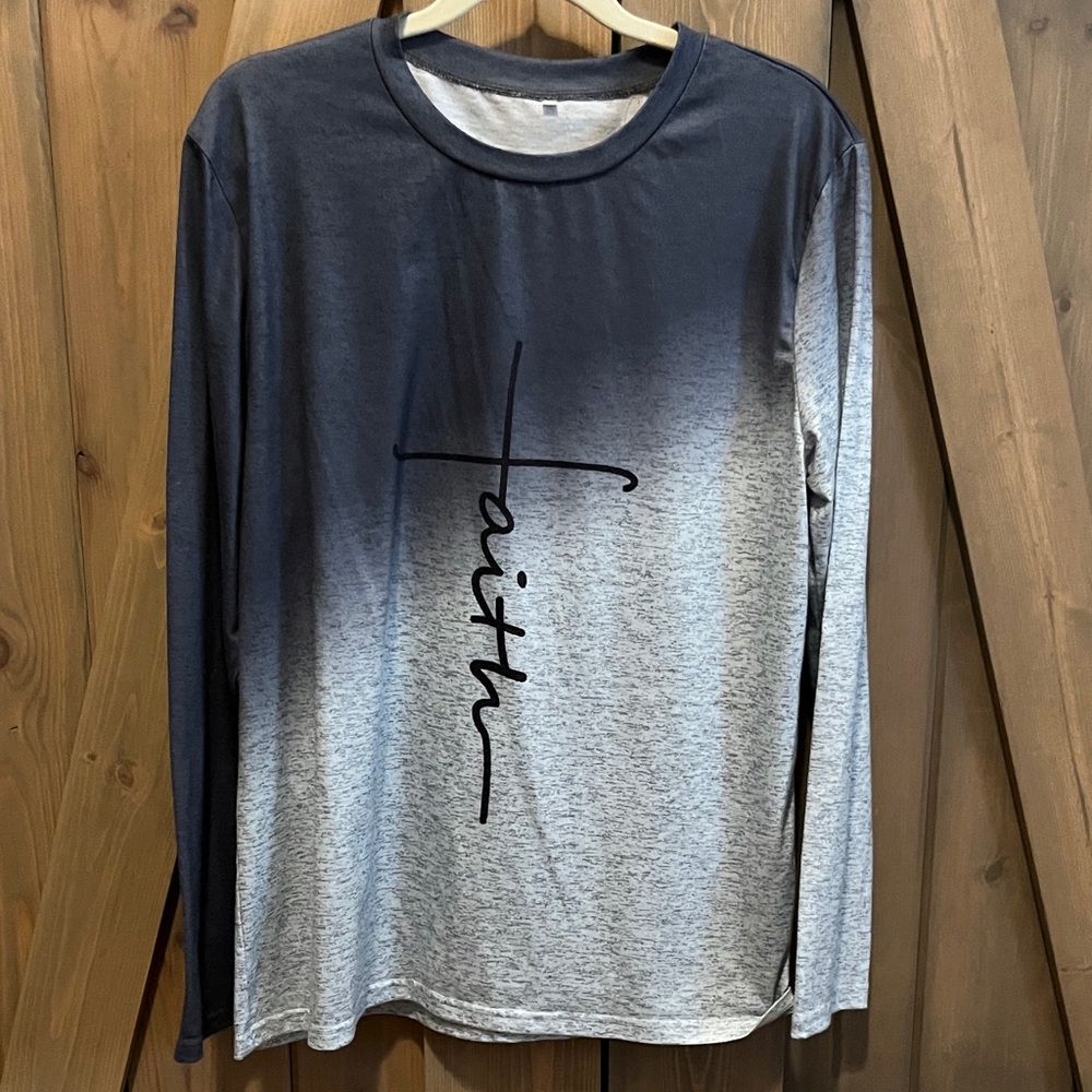 Gradient Long Sleeve Shirt with Faith Print